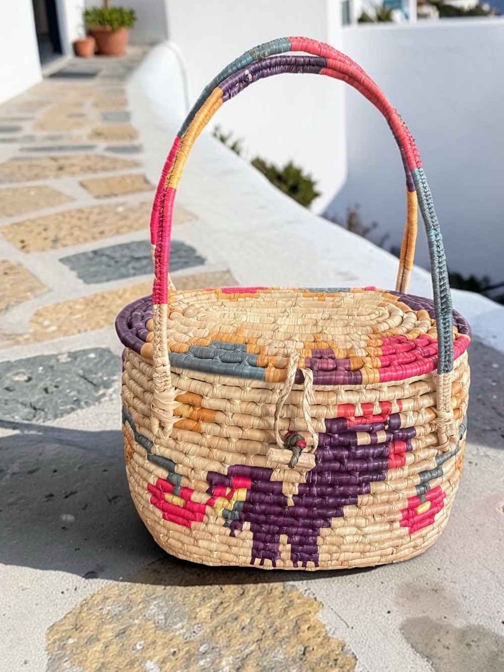 Artisan Handwoven Palm Basket Tote - Picture 2 of 13